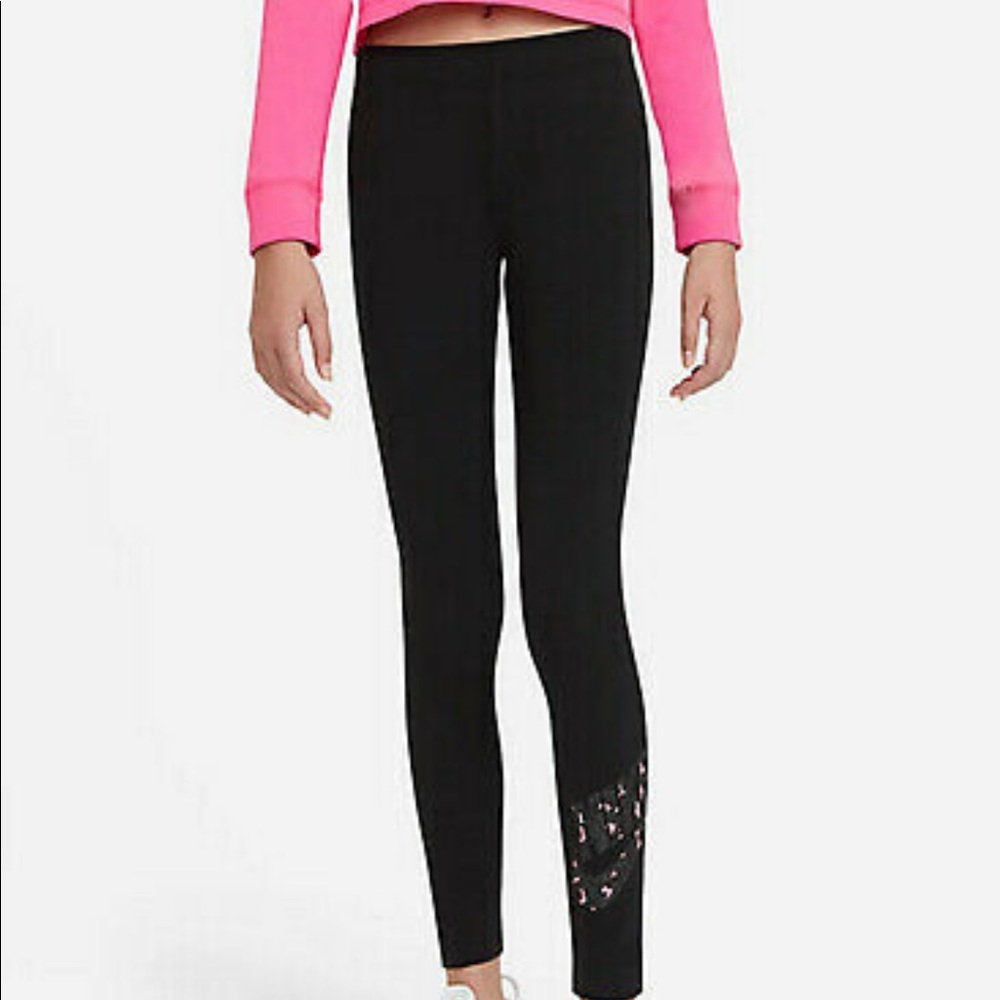 Nike girls black leggings with animal print logo